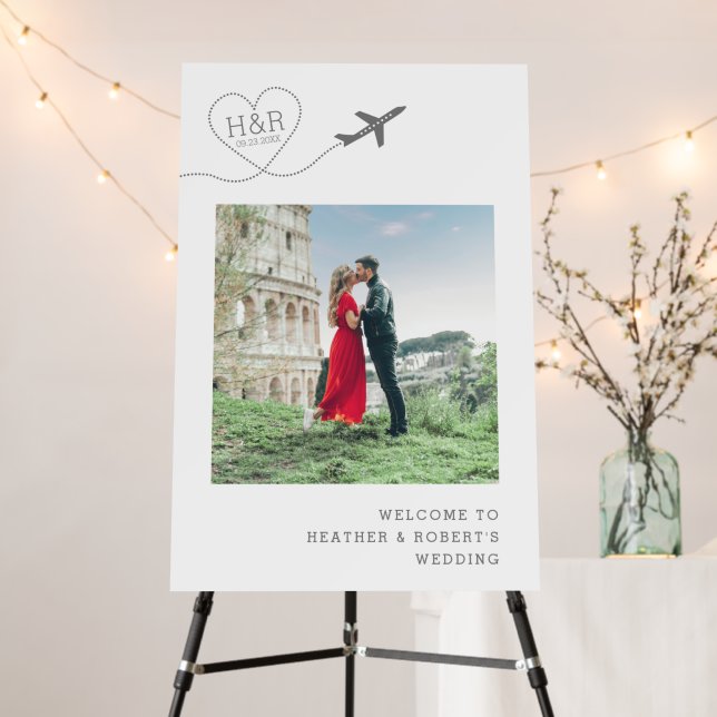 Airplane Heart Monogram Wedding Welcome Sign (In Situ (Stand))