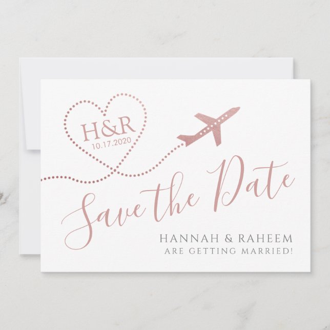 Airplane Heart Pink Cute Destination Wedding Save The Date (Front)