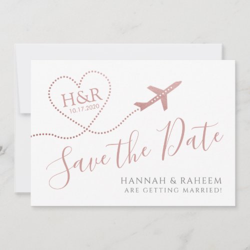 Airplane Heart Pink Cute Destination Wedding Save The Date