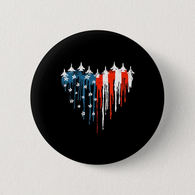 Airplane Heart Red White Blue American Flag 4th Of Button (Front)