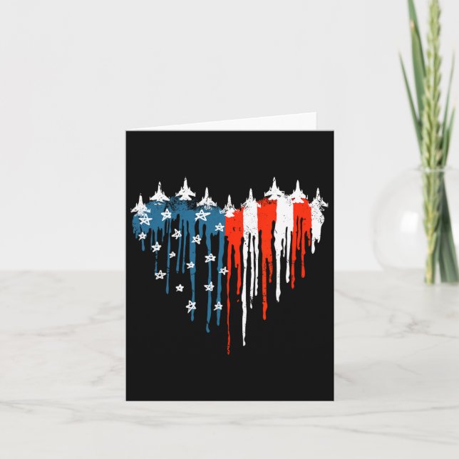 Airplane Heart Red White Blue American Flag 4th Of Card (Front)