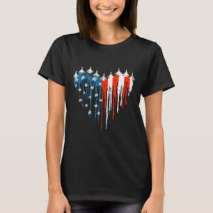 Airplane Heart Red White Blue American Flag 4th Of T-Shirt
