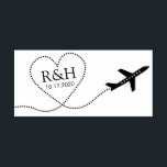 Airplane Heart Trail with Wedding Monogram   Date Rubber Stamp<br><div class="desc">Airplane with a Heart Shaped Trail with your Wedding Monogram Initials and Wedding Date in the middle on a custom personalized rubber stamp you can use for all types of DIY wedding projects from save the dates to day-of stationery like napkins and programs. This romantic travel theme stamp is part...</div>