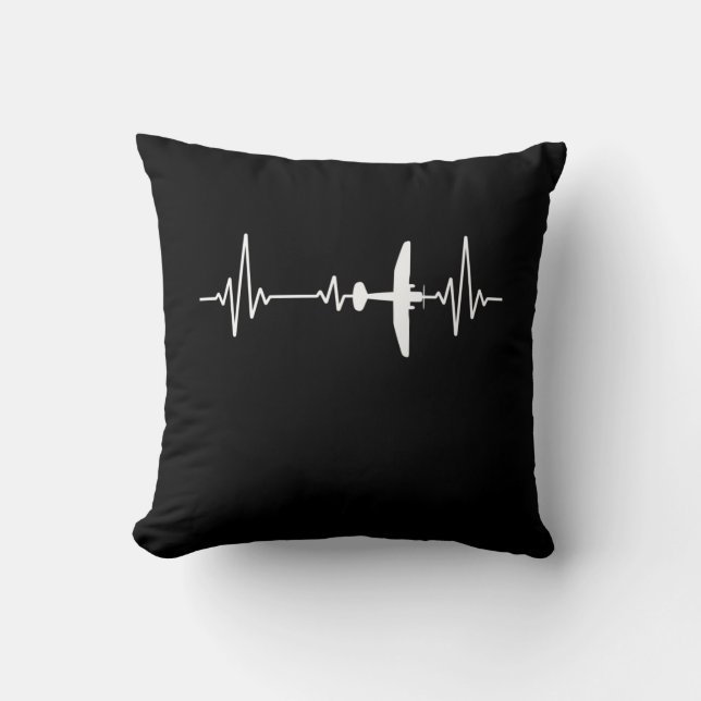 Airplane Heartbeat Cool Pilot Aviation Plane Throw Pillow (Front)