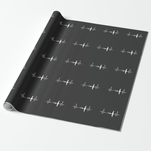 Airplane Heartbeat Cool Pilot Aviation Plane Wrapping Paper