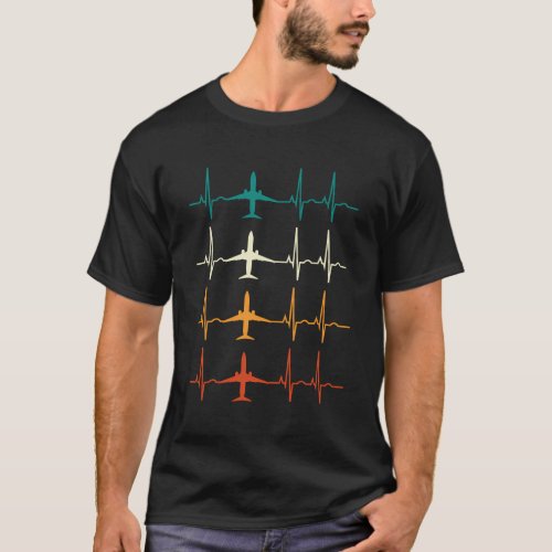 Airplane Heartbeat Pilot Flying Aviator T_Shirt