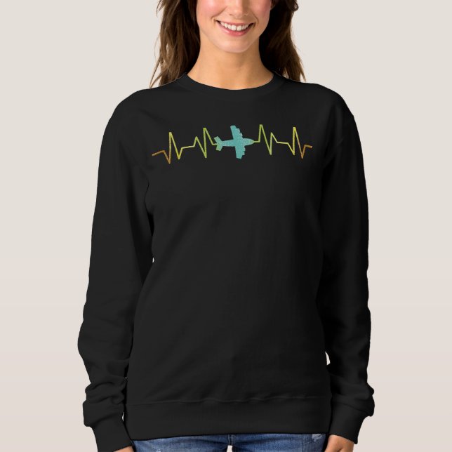 Airplane Heartbeat Pilot Plane Fly Aerospace Engin Sweatshirt (Front)