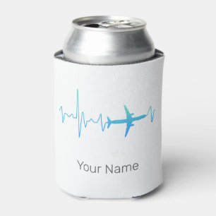 Airplane Heartbeat Retro Pilot Vintage Frequency Can Cooler