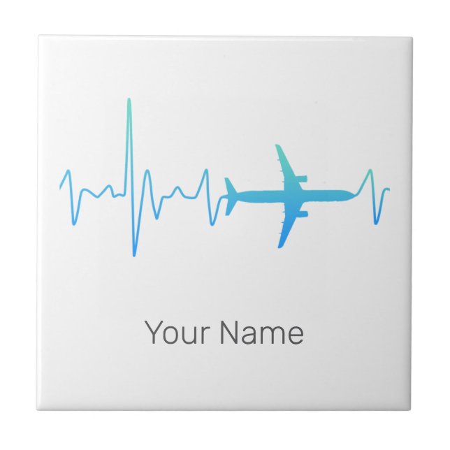Airplane Heartbeat Retro Pilot Vintage Frequency Ceramic Tile (Front)