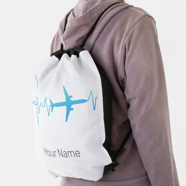 Airplane Heartbeat Retro Pilot Vintage Frequency Drawstring Bag (Insitu)