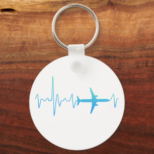 Airplane Heartbeat Retro Pilot Vintage Frequency Keychain