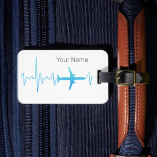 Airplane Heartbeat Retro Pilot Vintage Frequency Luggage Tag