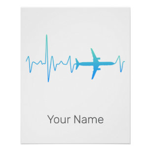Airplane Heartbeat Retro Pilot Vintage Frequency Poster