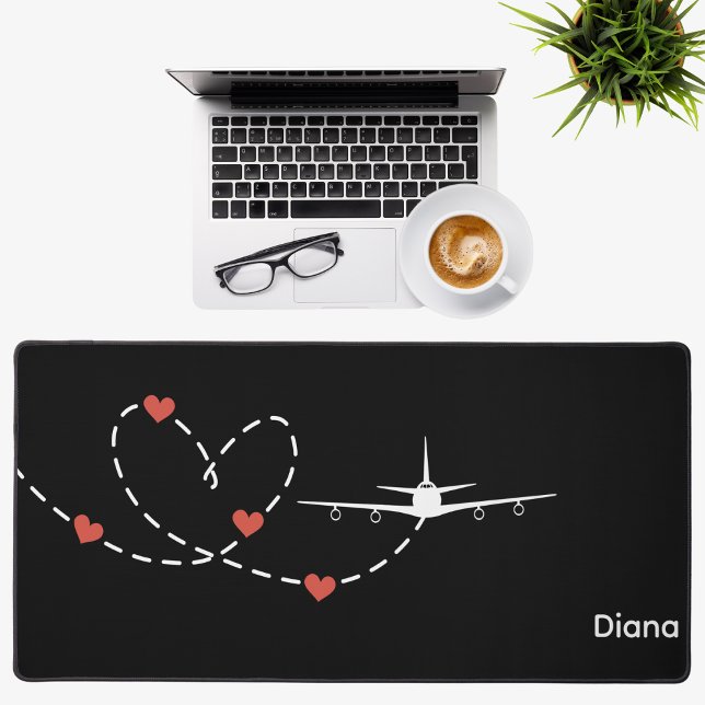 Airplane & Hearts Simple Aviation Travel Custom  Desk Mat (Creator Uploaded)
