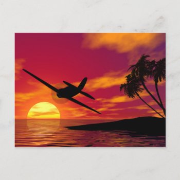 Airplane In A Tropical Sunset Postcard by iroccamaro9 at Zazzle