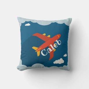 Airplane in Blue Sky Child's Nursery Personalized Throw Pillow