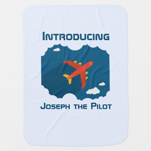 Airplane in the Blue Sky Baby Personalized Baby Blanket