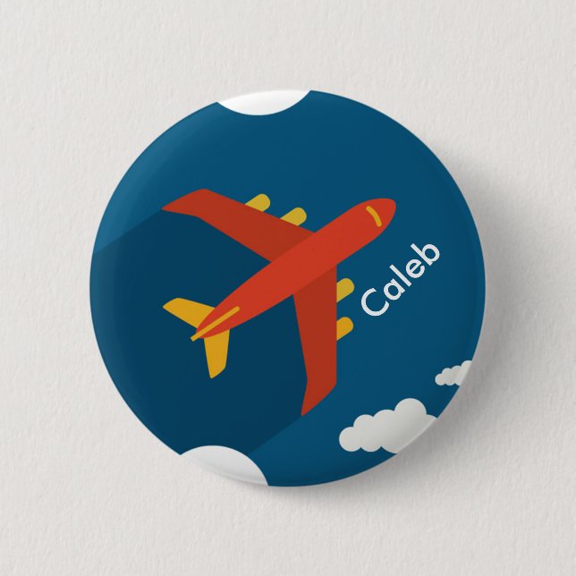 Airplane in the Blue Sky Boy Pilot Personalized Button (Front)