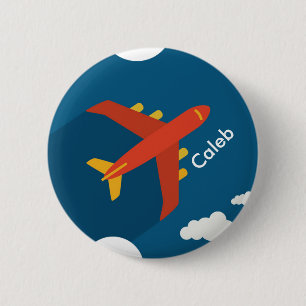 Airplane in the Blue Sky Boy Pilot Personalized Button