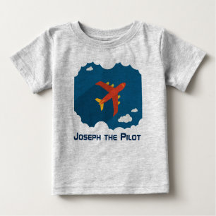 Airplane in the Blue Sky Kid's Personalized Pilot Baby T-Shirt