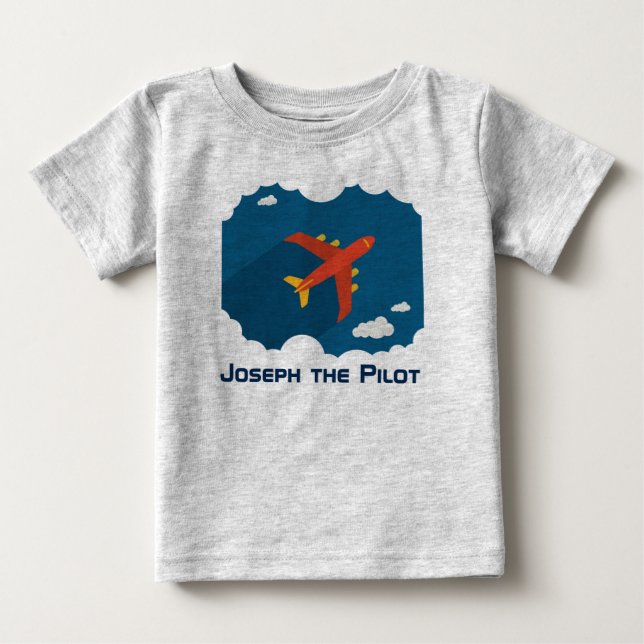 Airplane in the Blue Sky Kid's Personalized Pilot Baby T-Shirt (Front)