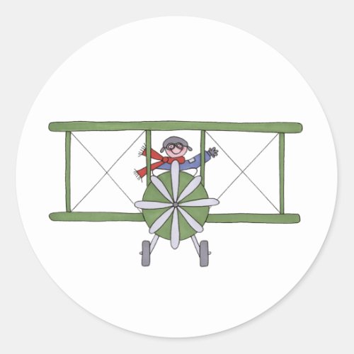 Airplane in the clouds classic round sticker