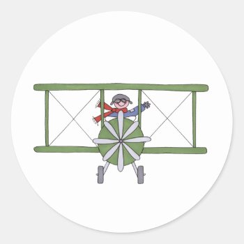 Airplane In The Clouds Classic Round Sticker by customized_creations at Zazzle