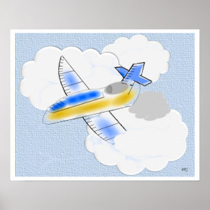 Airplane in the Clouds Jet Plane Animated Poster