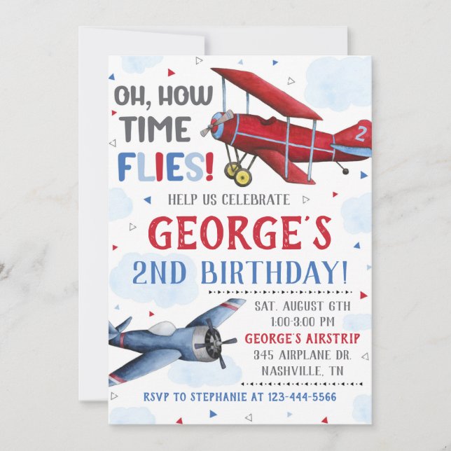 Airplane Invitation Boy Airplane Birthday Party (Front)