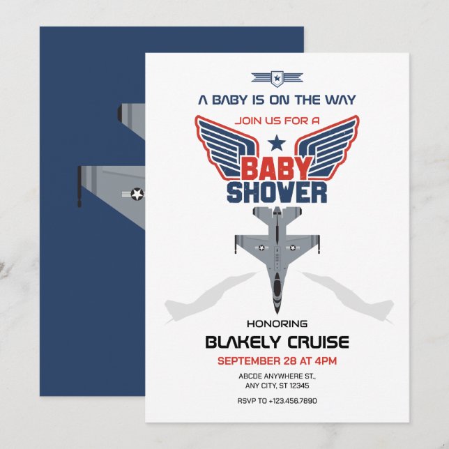 Airplane jet baby shower invitation (Front/Back)