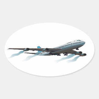 Airplane. Jumbo jet. Oval Sticker