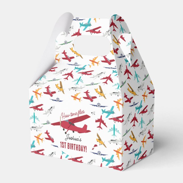 Airplane Kids 1st Birthday Party Time Flies Favor Boxes (Front Side)