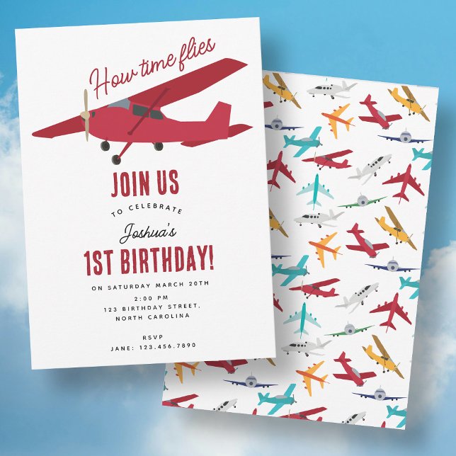 Airplane Kids 1st Birthday Party Time Flies Invitation (Airplane Kids 1st Birthday Party Time Flies Invitation)
