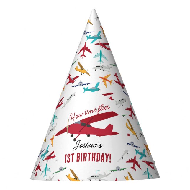 Airplane Kids 1st Birthday Party Time Flies Party Hat (Front)
