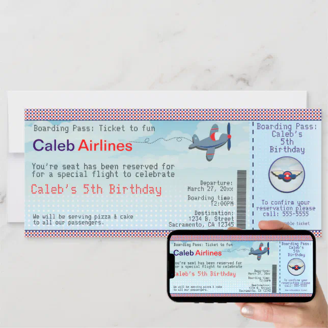 Airplane Kids Airline Ticket Birthday Invitations | Zazzle