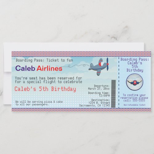 Airplane Kids Airline Ticket Birthday Invitations