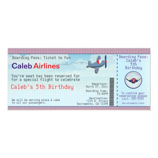 Airplane Kids Airline Ticket Birthday Invitations | Zazzle.com