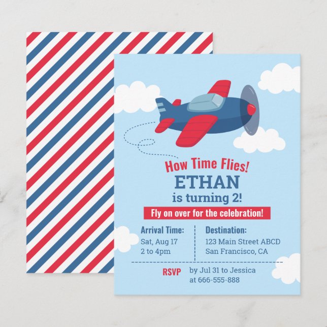 Airplane Kids Birthday Party Invitation (Front/Back)
