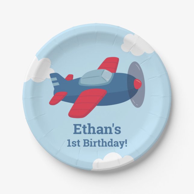 Airplane Kids Birthday Party Supplies Paper Plates (Front)