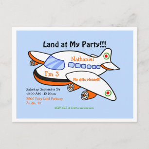 Airplane Land at My Birthday Blue Party Invitation Postcard