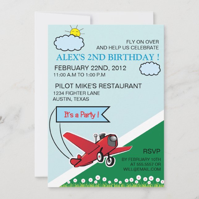Airplane Landing - kids birthday invitation-5 Invitation (Front)