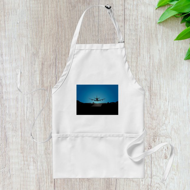 Airplane Landing Silhouette at Night  Adult Apron (Creator Uploaded)