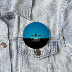 Airplane Landing Silhouette at Night Button