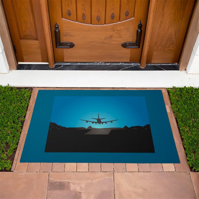 Airplane Landing Silhouette at Night  Doormat (Creator Uploaded)