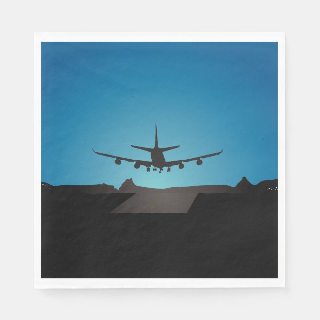 Airplane Landing Silhouette at Night  Napkins (Front)