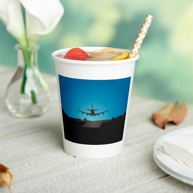 Airplane Landing Silhouette at Night  Paper Cups (Creator Uploaded)