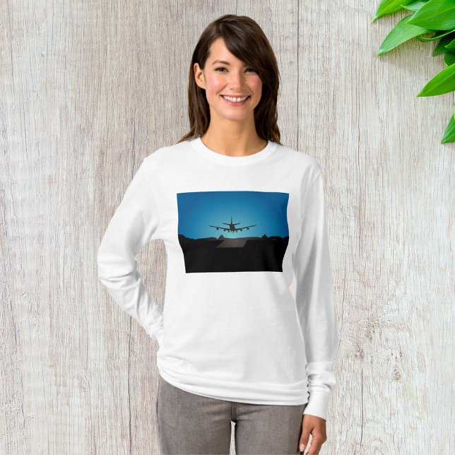 Airplane Landing Silhouette at Night  T-Shirt (Creator Uploaded)