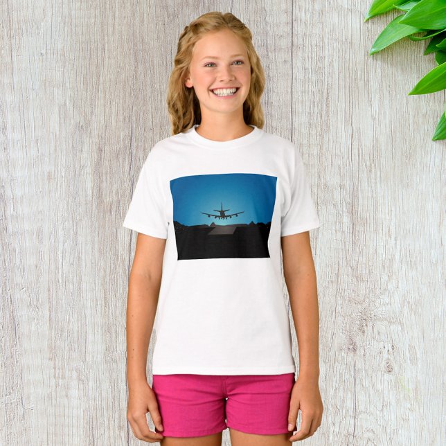 Airplane Landing Silhouette at Night  T-Shirt (Creator Uploaded)