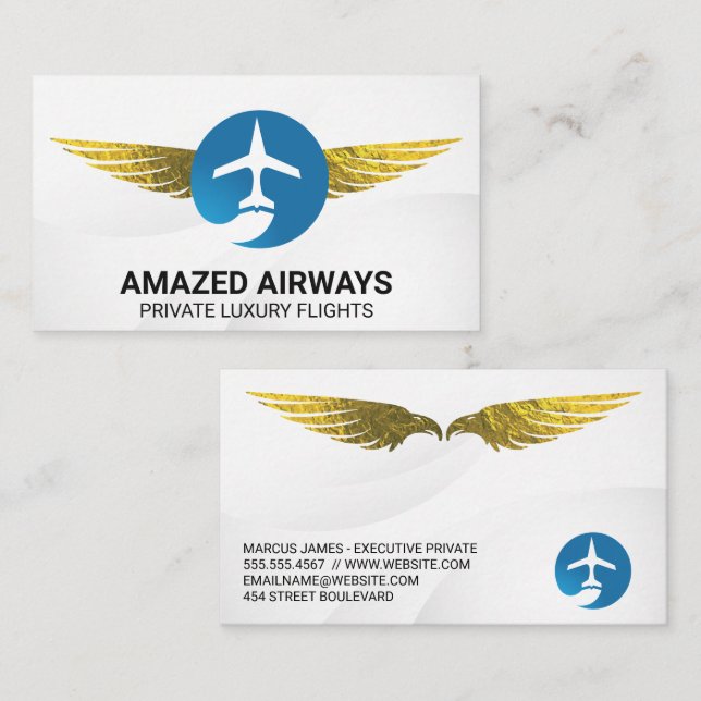 Airplane Logo | Flights | Golden Wings Business Card (Front/Back)
