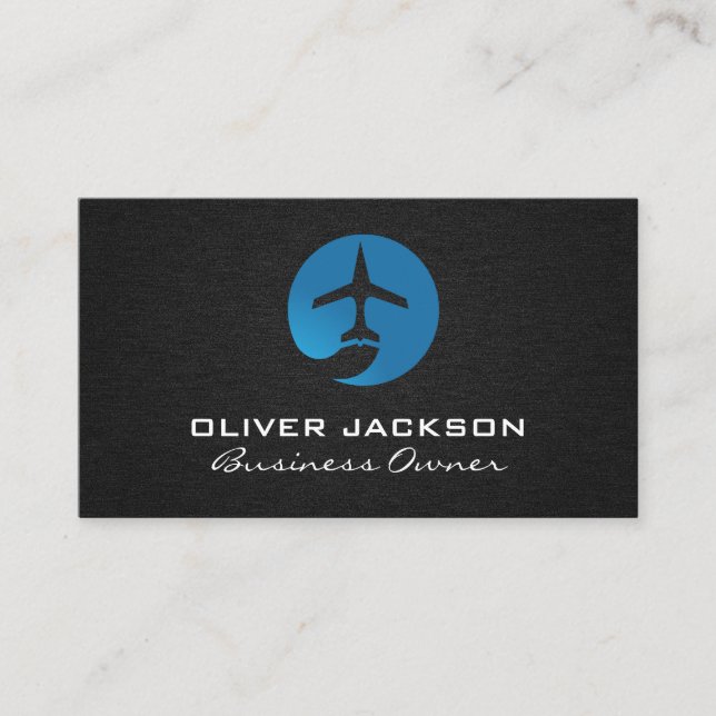 Airplane Logo Linen Background Business Card (Front)